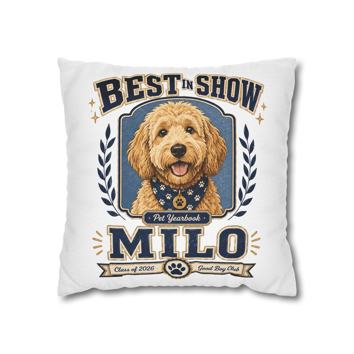 Best in Show Milo Pillowcase — Personalized Dog Portrait Decorative Pillowcase Milo Bailey Dog Dad Mom