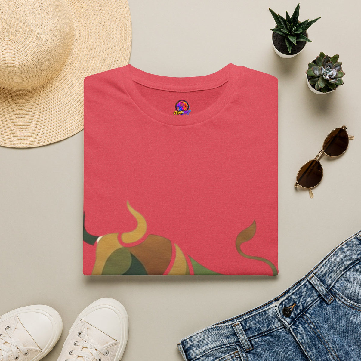 Bull Graphic T-Shirt — Earth Tone Geometric Taurus Design