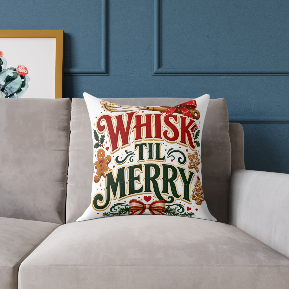 Christmas Whisk 'Til Merry Holiday Pillow - Christmas Baking Decorative Throw Pillow