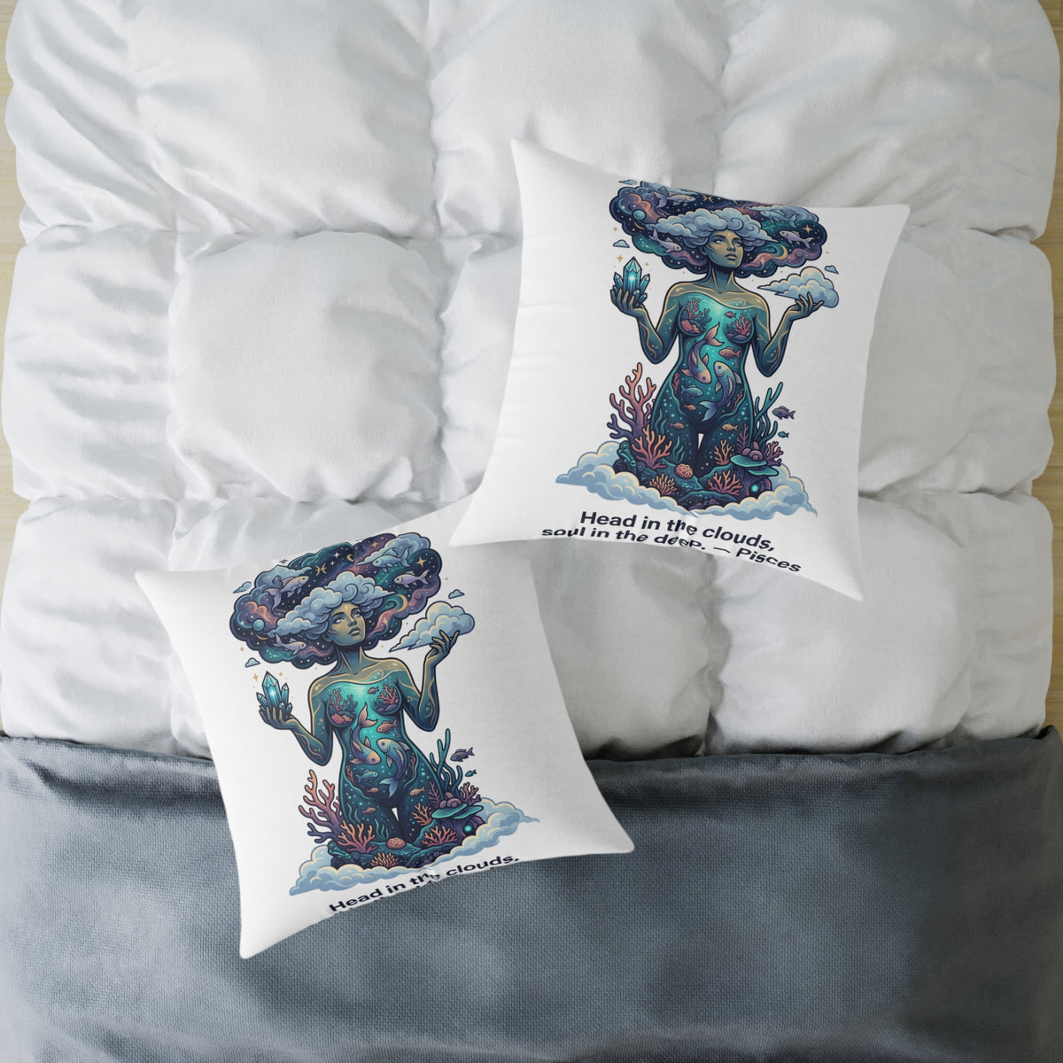Pisces Zodiac Head In The Clouds Square Poly Canvas Pillow