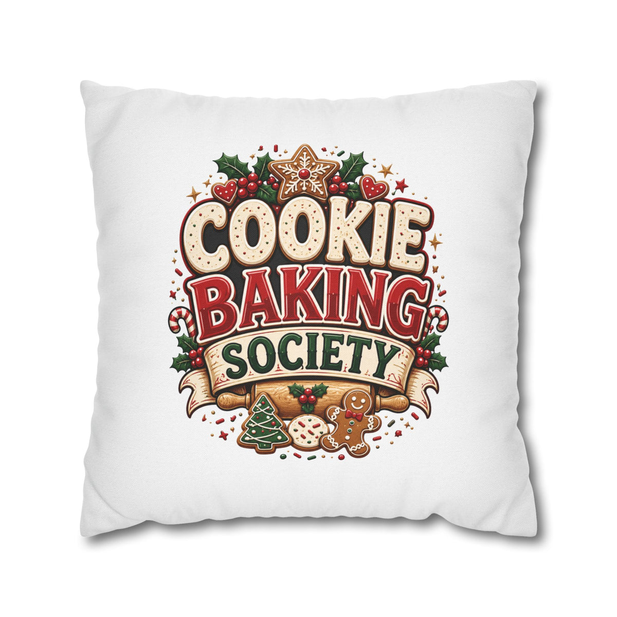 Christmas Cookie Baking Society Pillowcase — Holiday Baking Decorative Throw Pillow Cover