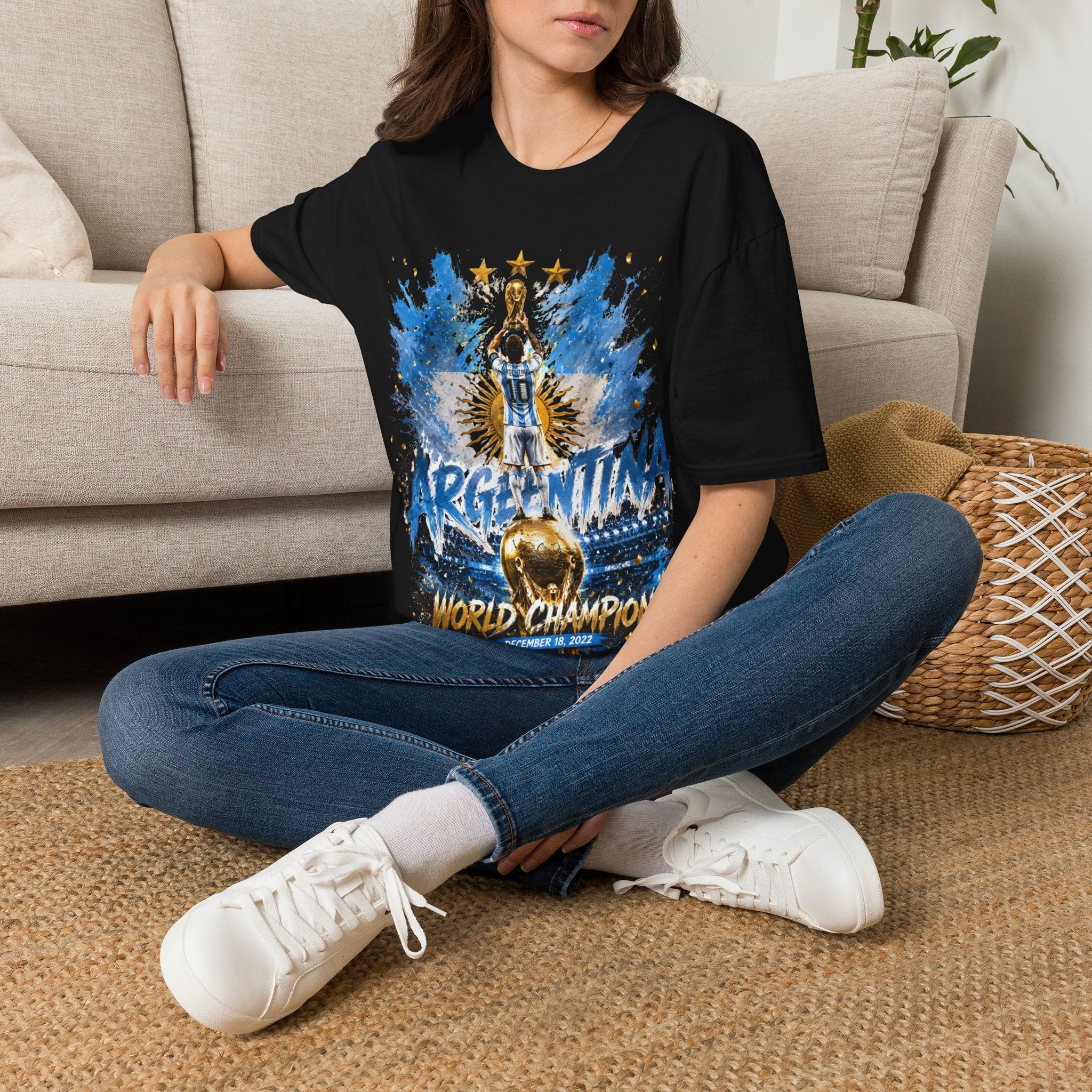 Argentina World Champions T‑Shirt — Soccer World Cup 3 Stars Tribute