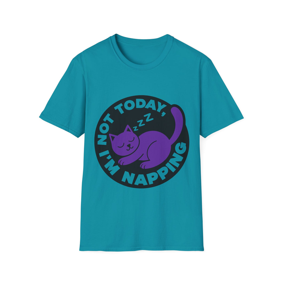 Not Today I'm Napping Purple Cat Tee - Funny Sleeping Kitten Badge Graphic T-Shirt - Trending Now - September 2026