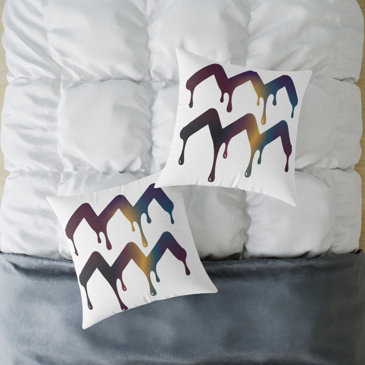 Aquarius Zodiac Dripping Rainbow Chevron Pillow — Colorful Geometric Throw Pillow