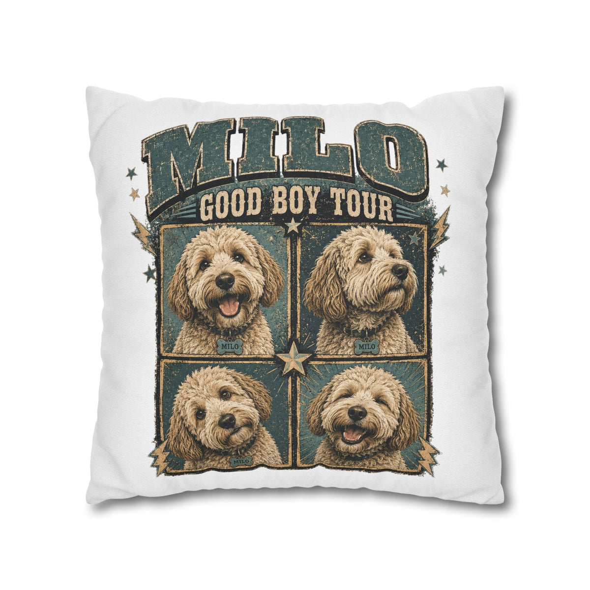 Dog Pillowcase— "MILO Good Boy Tour" Spun Polyester Throw Pillowcase Milo Bailey Dog Dad Mom