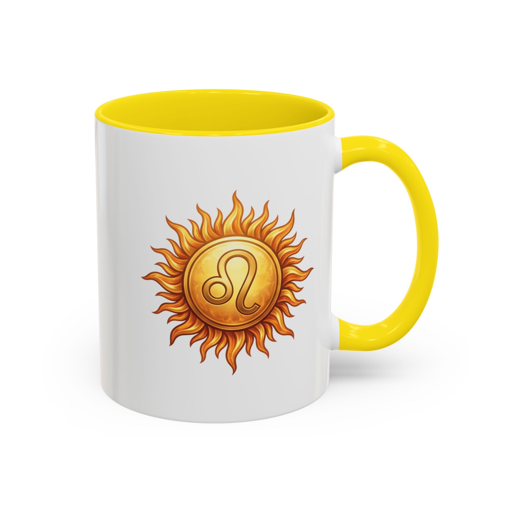 Leo Zodiac Sun Coffee Mug — Astrology Gift, Bold Sun & Leo Symbol Accent Mug