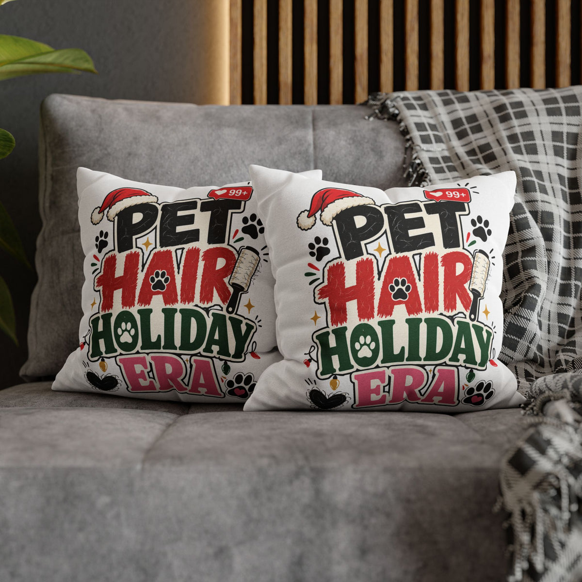 Pet Hair Holiday Pillowcase  Modern Day Christmas — Cute Christmas Pet Lover Decor