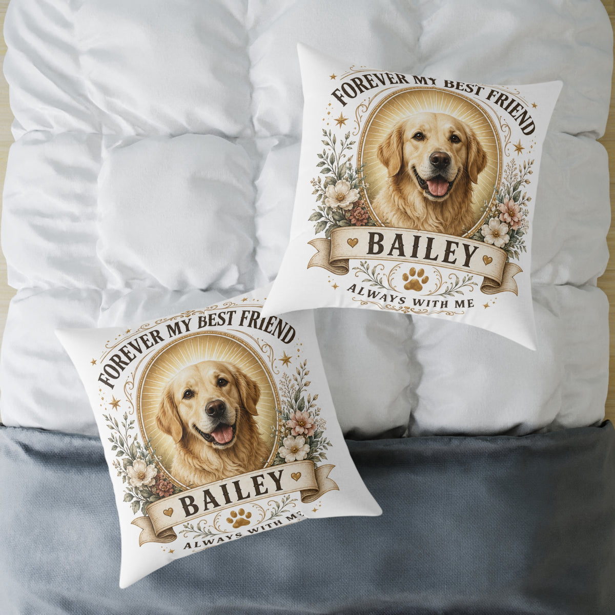 Forever My Best Friend Personalized Dog Milo Bailey Dog Dad Mom Pillow — Custom Pet Name Golden Retriever Cushion