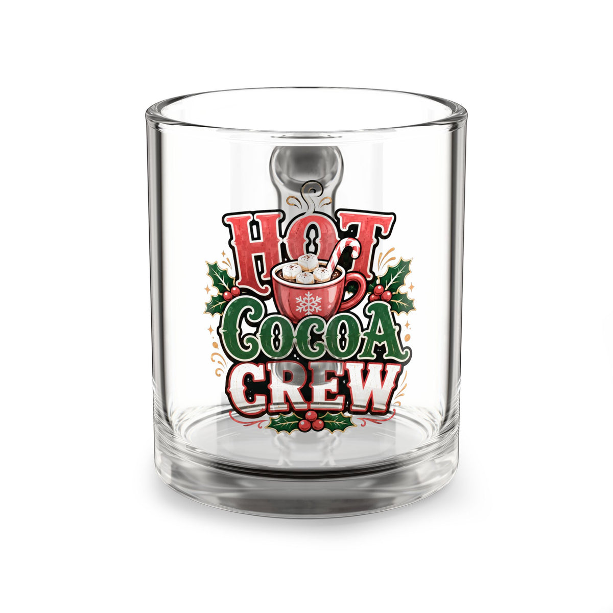 Christmas Glass Mug 10 oz Hot Cocoa Crew Glass Mug — 10oz Festive Holiday Hot Chocolate Cup