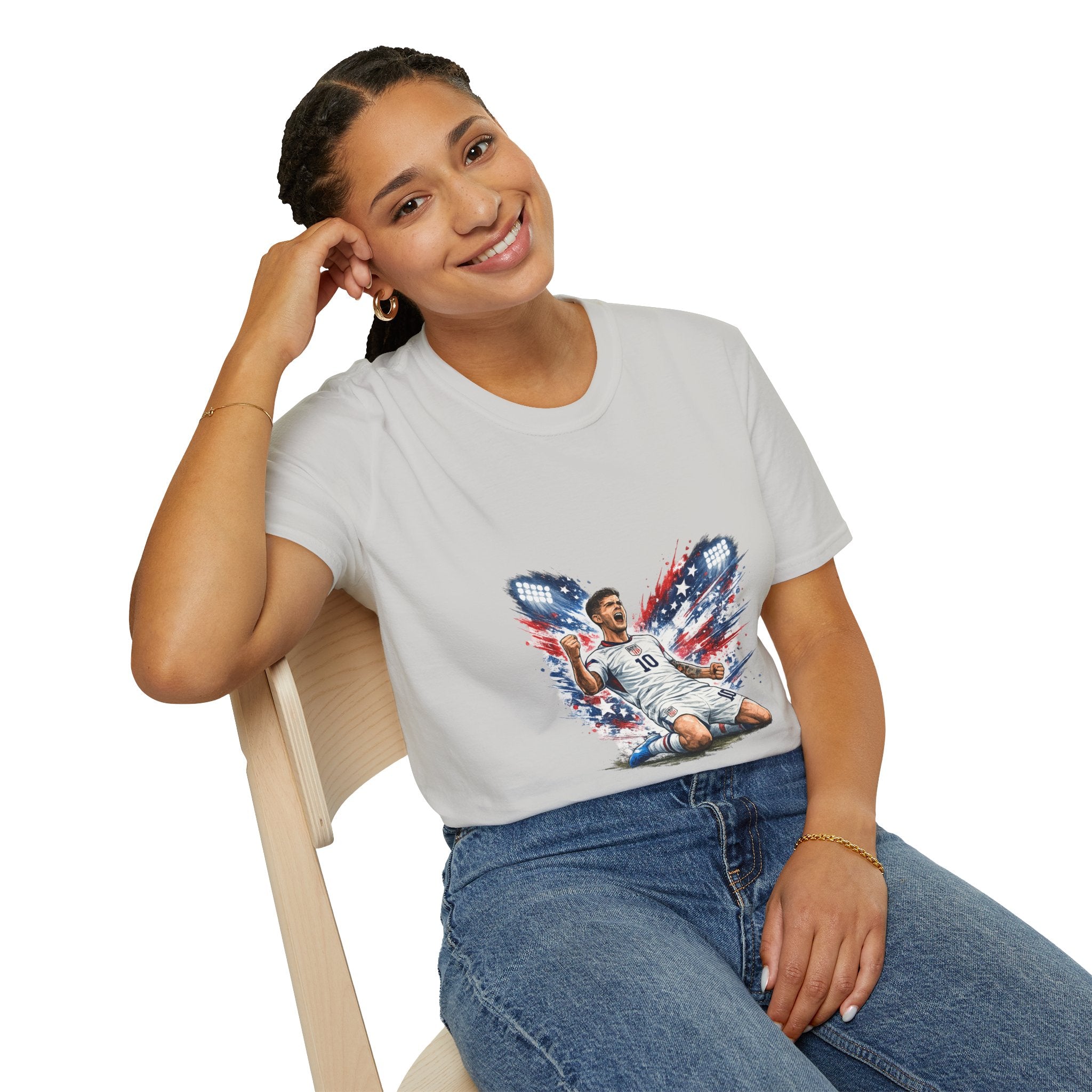 USA Soccer Player Flag T-Shirt — Patriotic Football Fan Tee