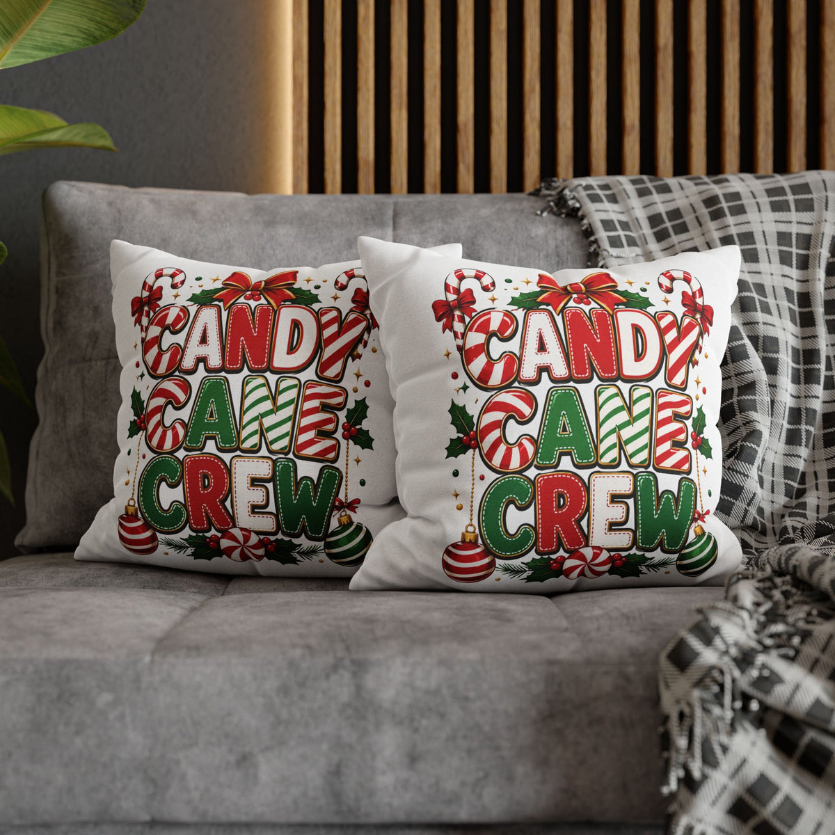 Christmas Candy Cane Crew Holiday Pillowcase — Festive Christmas Decorative Throw