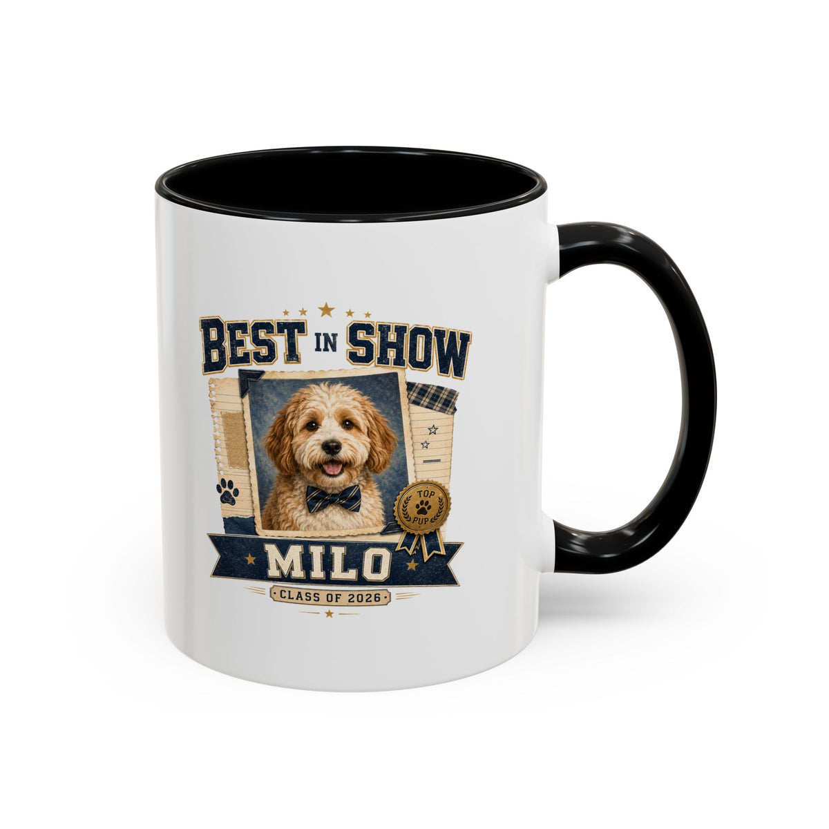Milo Bailey Dog Dad Mom Best in Show Personalized Dog Mug — "Milo" Photo Accent Coffee Mug
