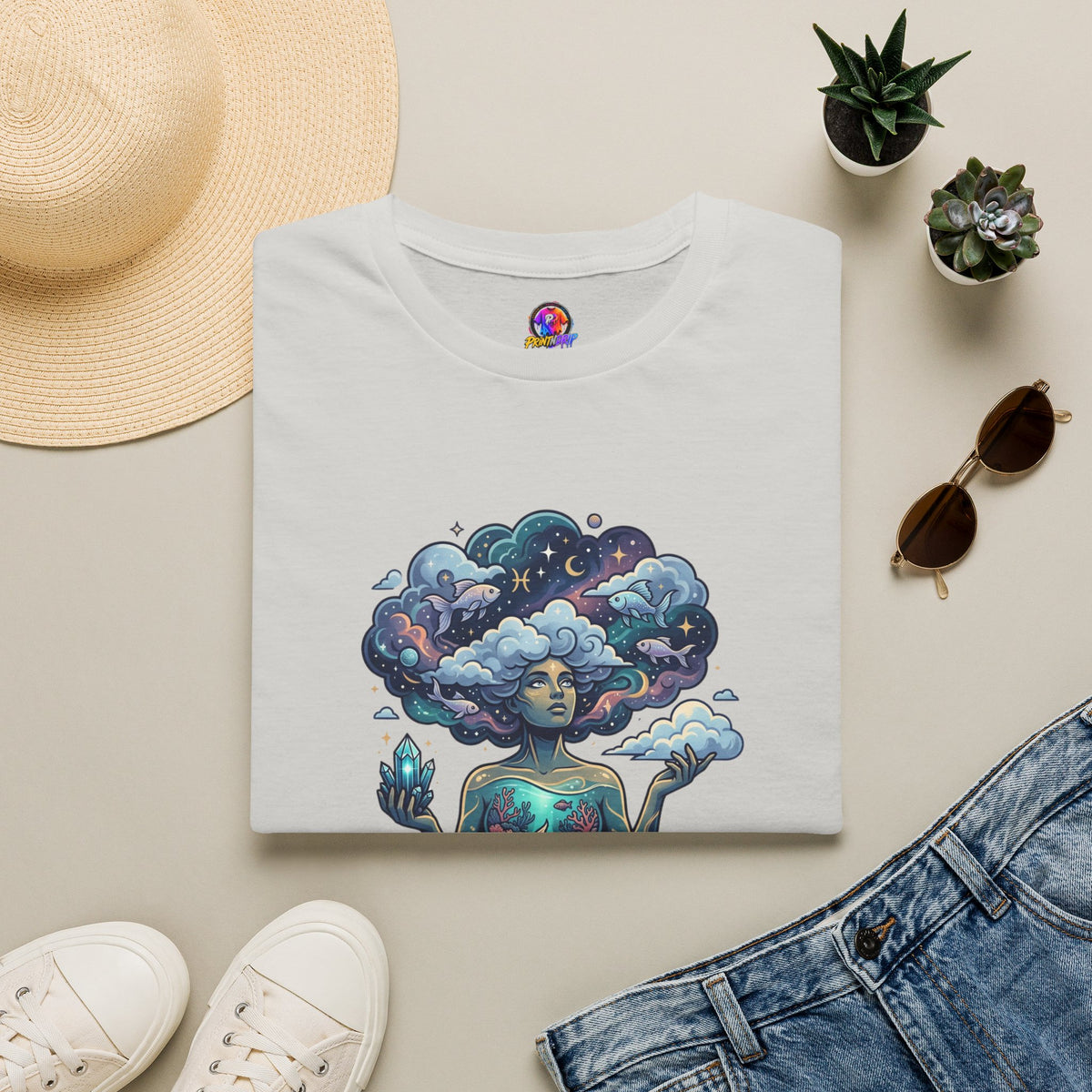 Dreamscape Goddess T-Shirt — 'Head in the Clouds' Surreal Art Tee