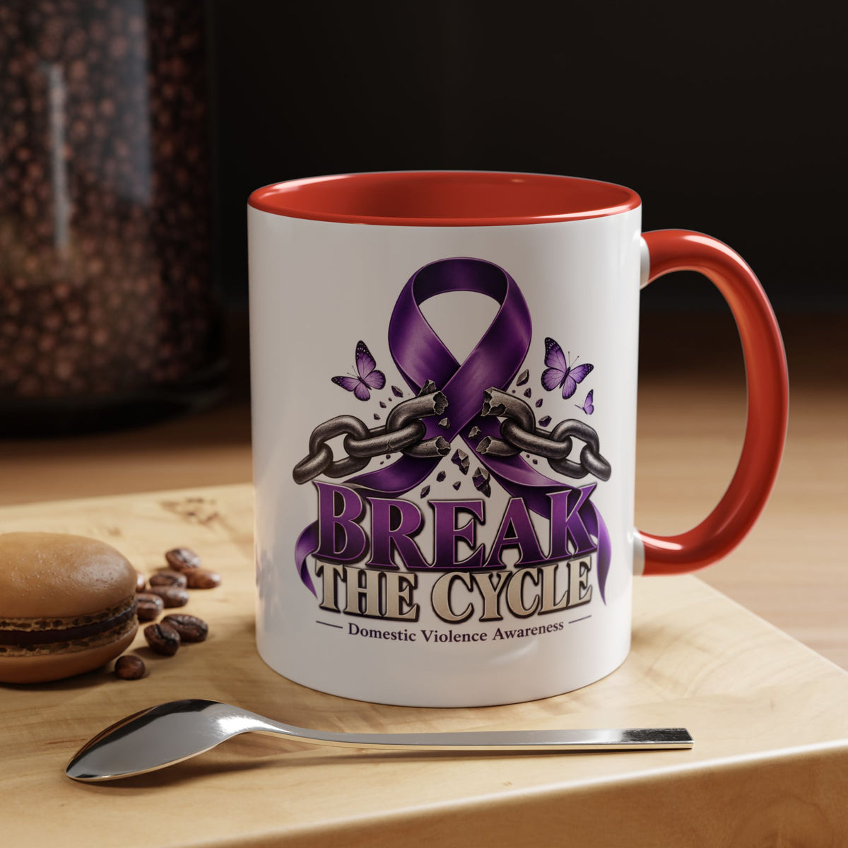 Break the Cycle Coffee Mug – Domestic Violence Awareness Purple Ribbon (11/15oz)