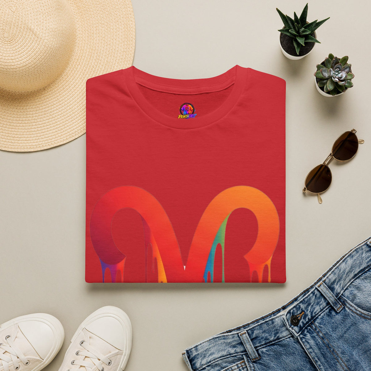 Aries Rainbow Drip T-Shirt — Colorful Dripping Zodiac Graphic Tee