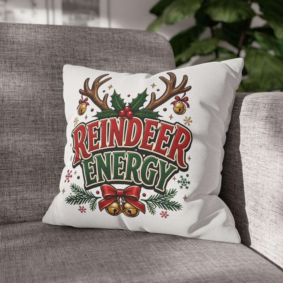 Christmas Reindeer Energy Holiday Pillowcase — Festive Christmas Decorative Throw Cover
