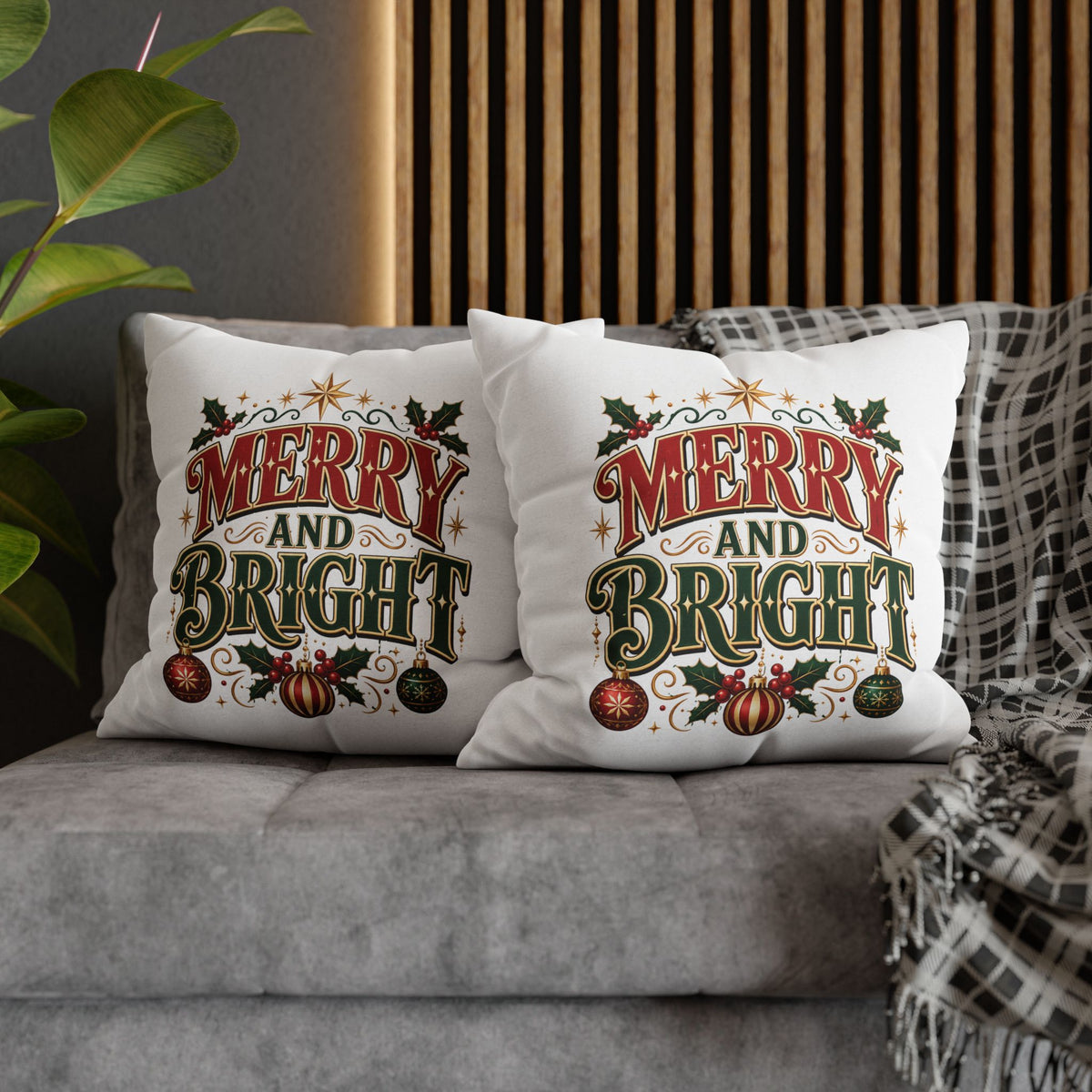 Merry and Bright Christmas Pillowcase — Festive Holiday Decorative Pillow Cover