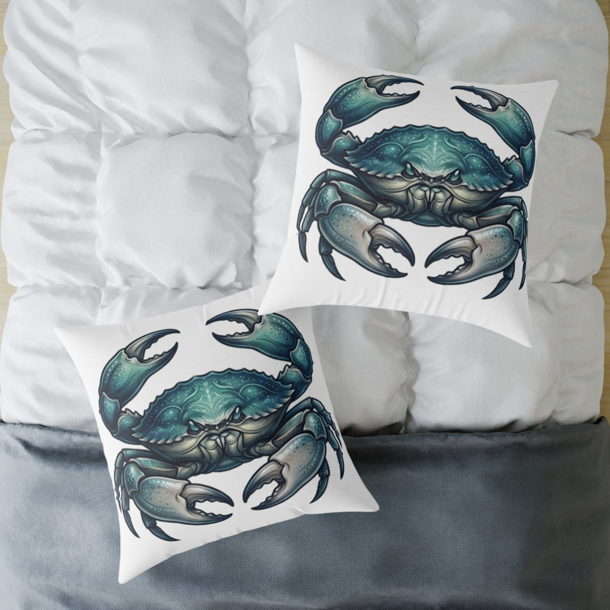 Cancer Zodiac Blue Crab Coastal Pillow — Nautical Square Throw Pillow