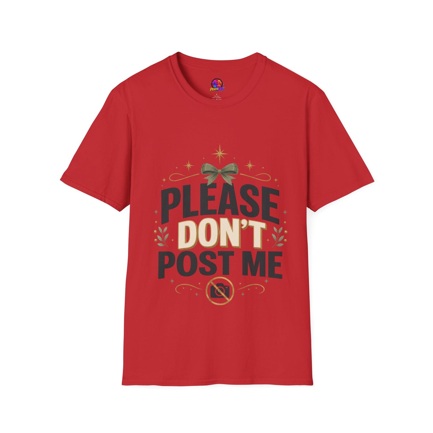 T-Shirt — Please Don’t Post Me Graphic Tee (Cute Bow, Social Media Humor)