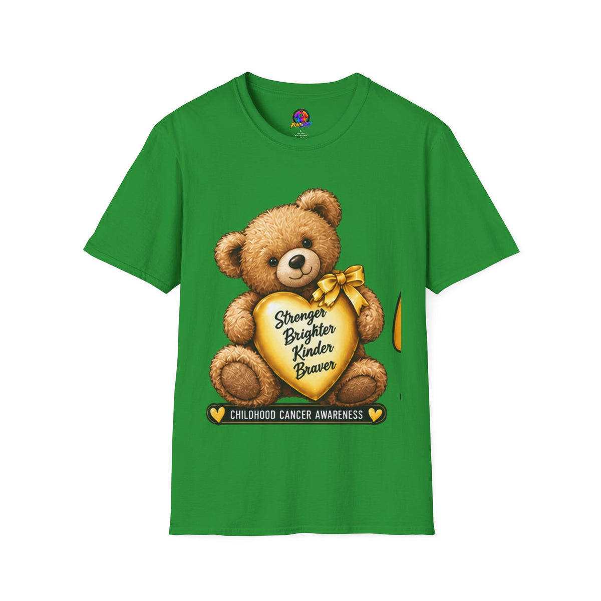 Childhood Cancer Awareness Teddy T-Shirt — "Stronger Brighter Kinder Braver"