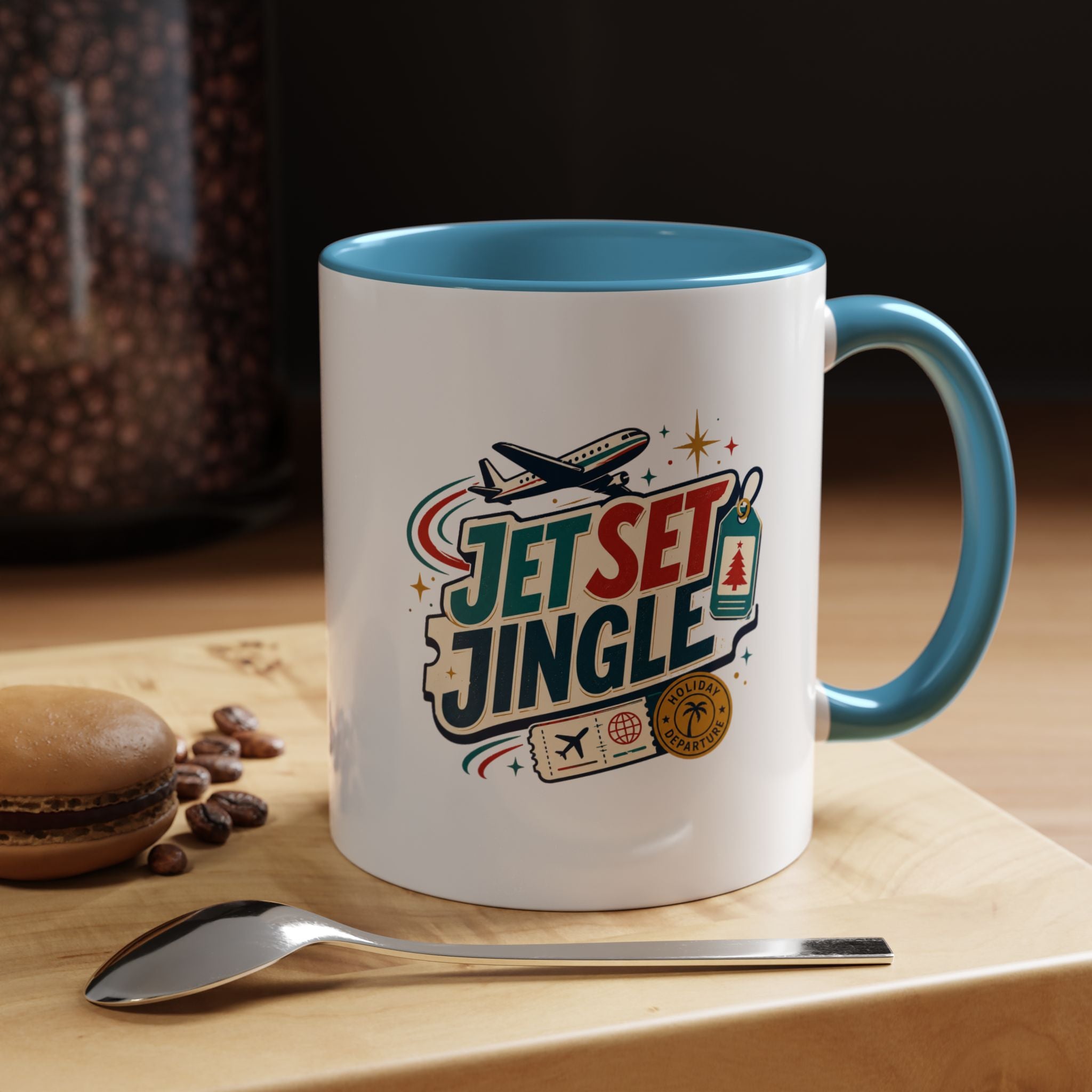 Modern Day Christmas Jet Set Jingle Coffee Mug — Holiday Travel Themed Accent Mug