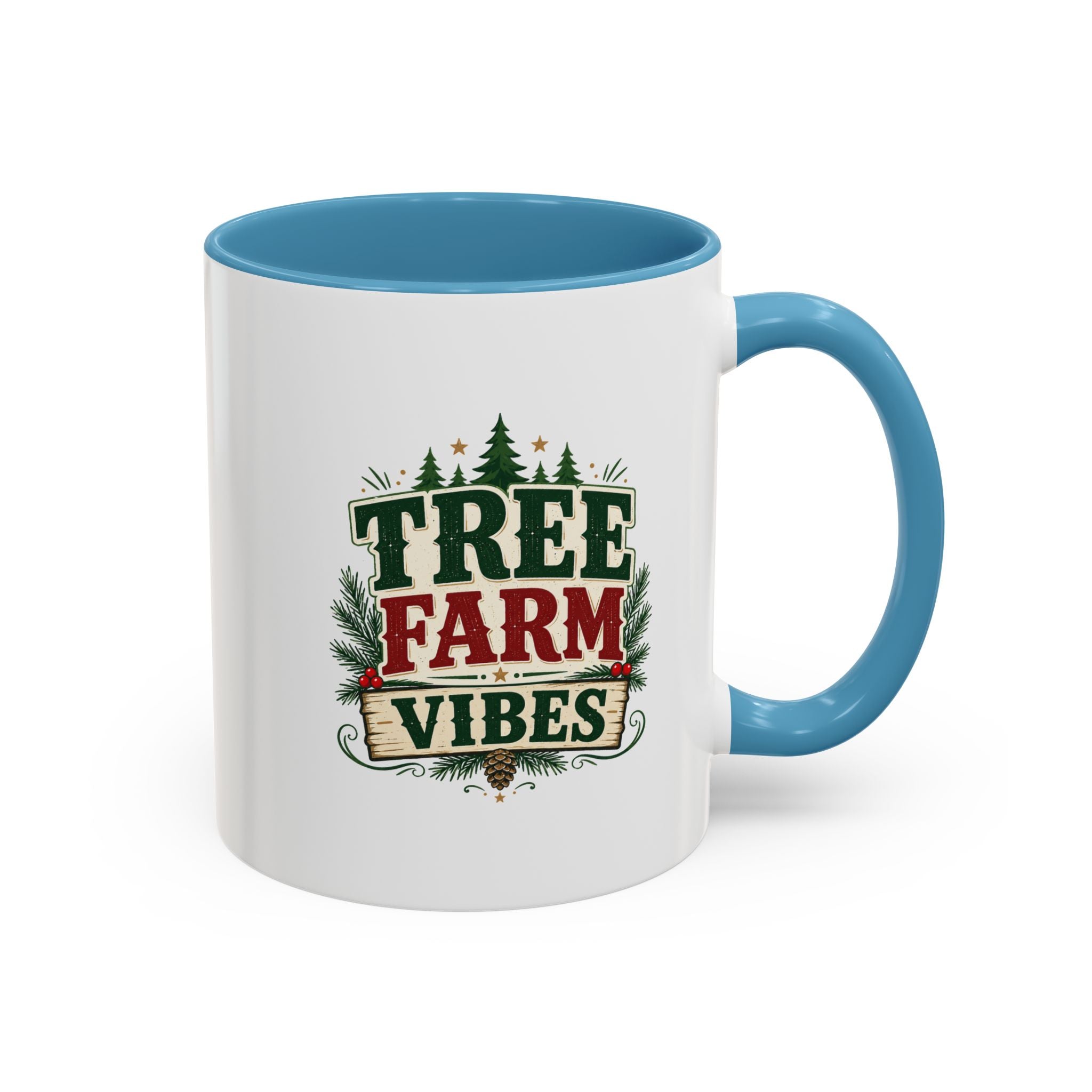 Tree Farm Vibes Accent Coffee Mug — Rustic Christmas Holiday Coffee Cup