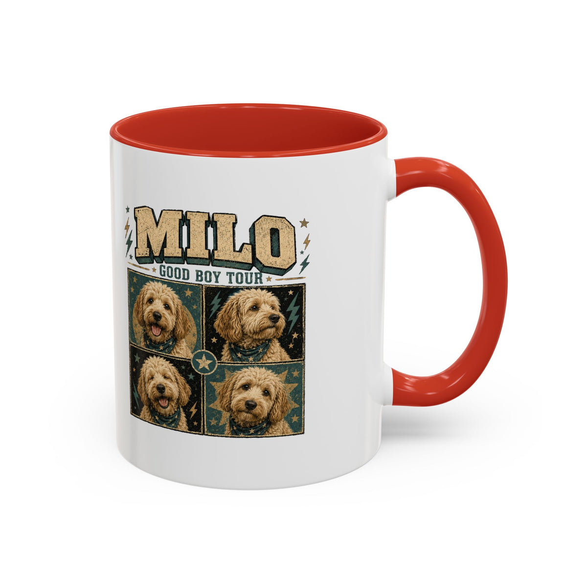 Milo Bailey Dog Dad Mom Personalized Dog Mug — "Milo: Good Boy Tour" Photo Accent Coffee Mug