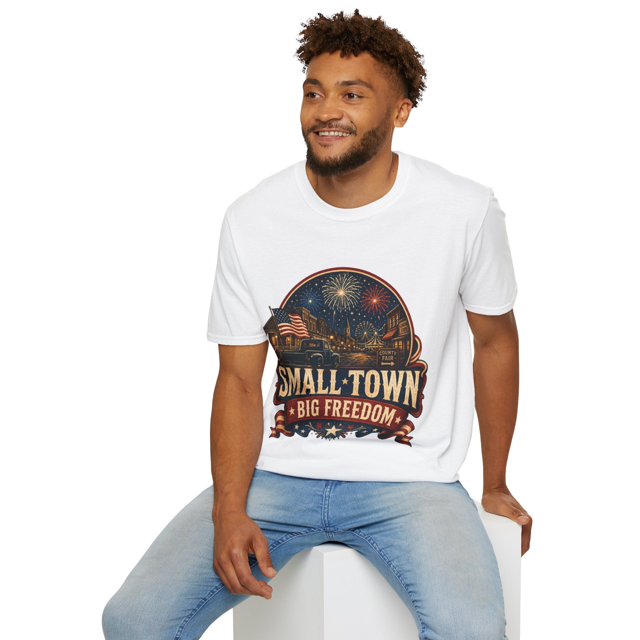 Small Town Big Freedom T-Shirt — Patriotic 4th of July Fireworks Tee