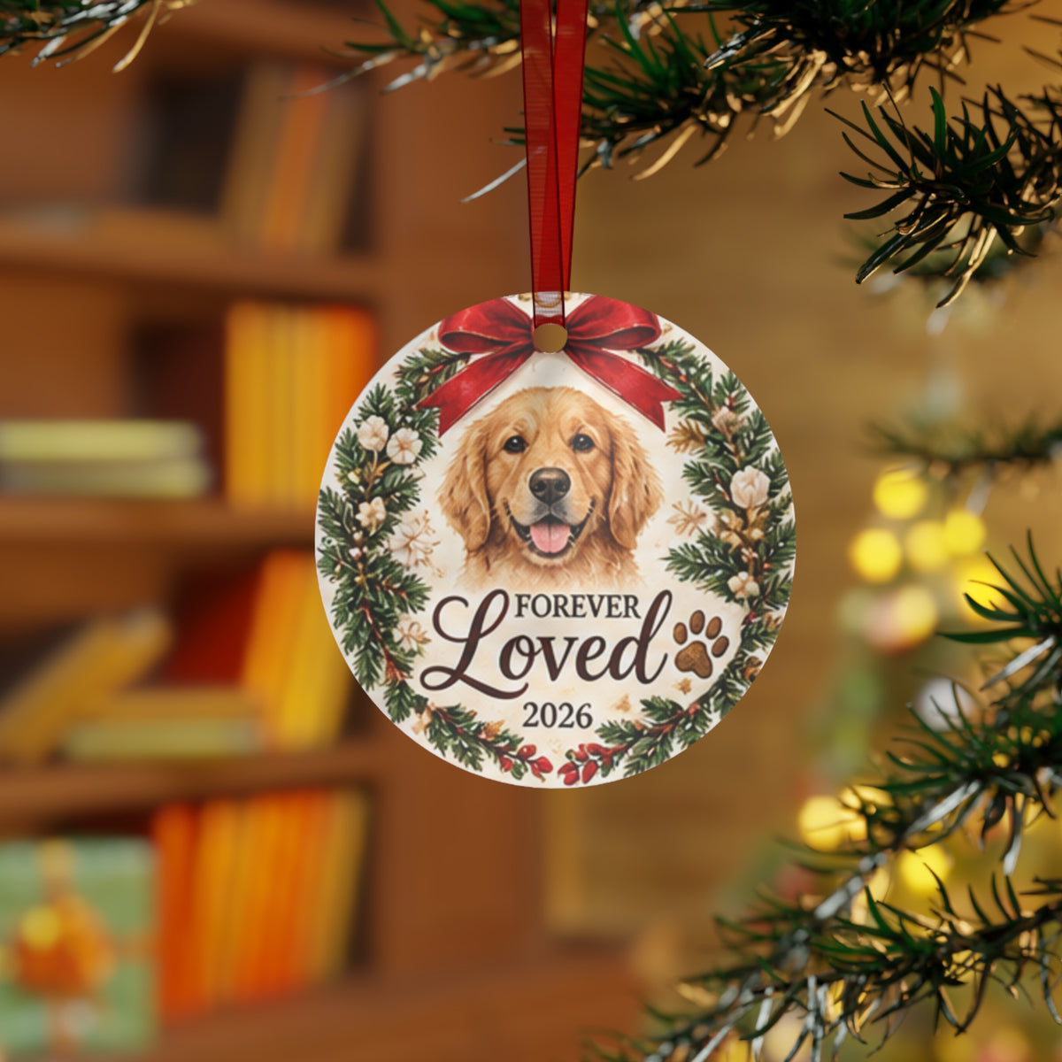 Forever Loved Christmas  2026 Goldendoodle Memorial Metal Ornament