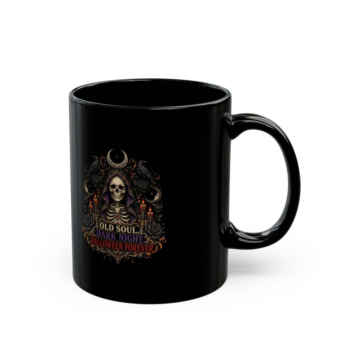 Halloween Skull Mug – "Old Soul, Dark Nights" Gothic Coffee Cup