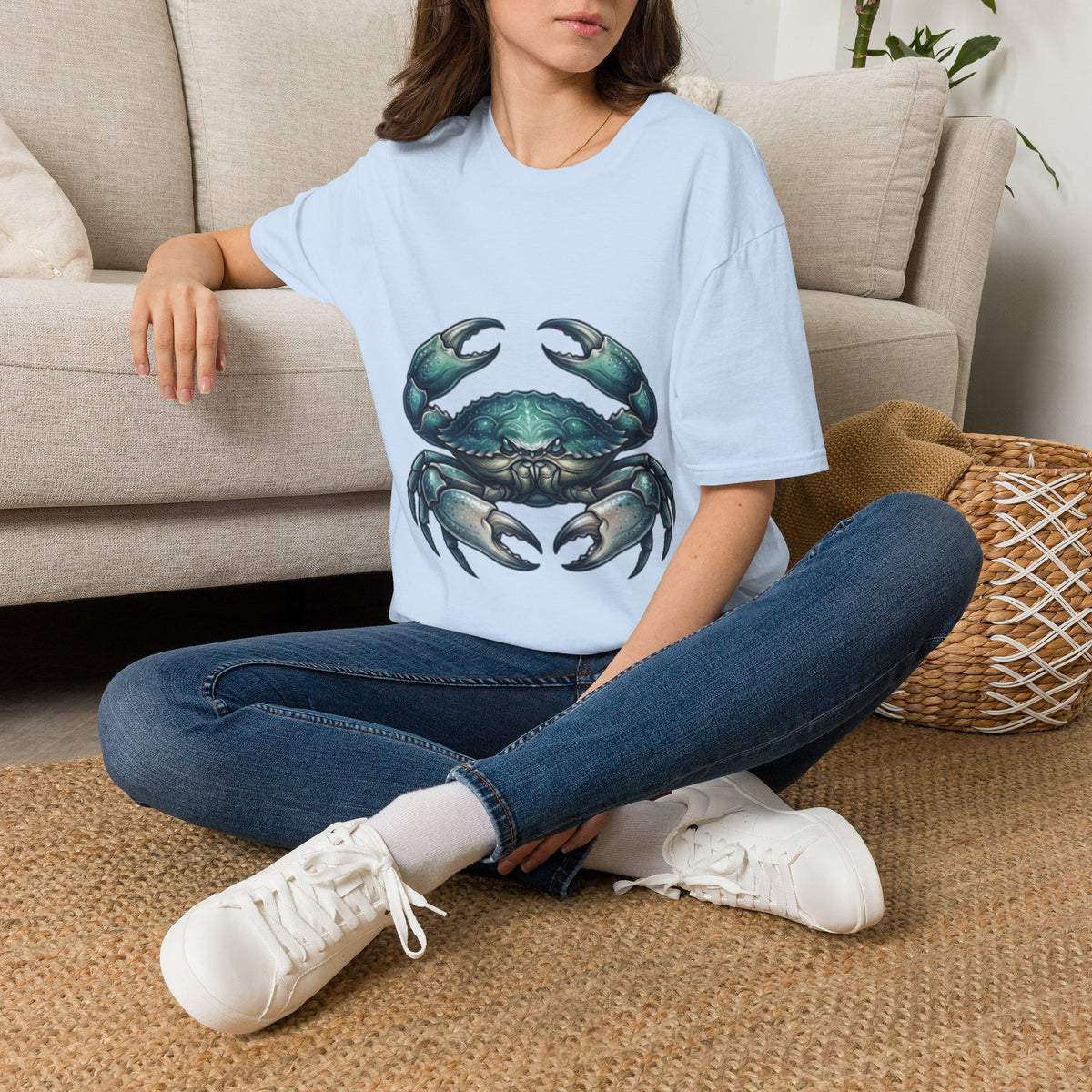 Cancer Zodiac Crabby Coastal Tee - Blue Green Crab Graphic T-Shirt
