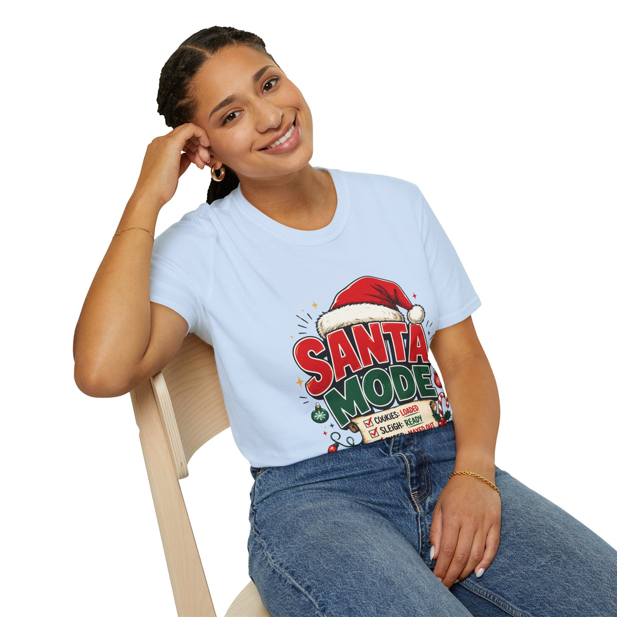 Santa Mode T-Shirt — Holiday Christmas Graphic Tee with Santa Hat