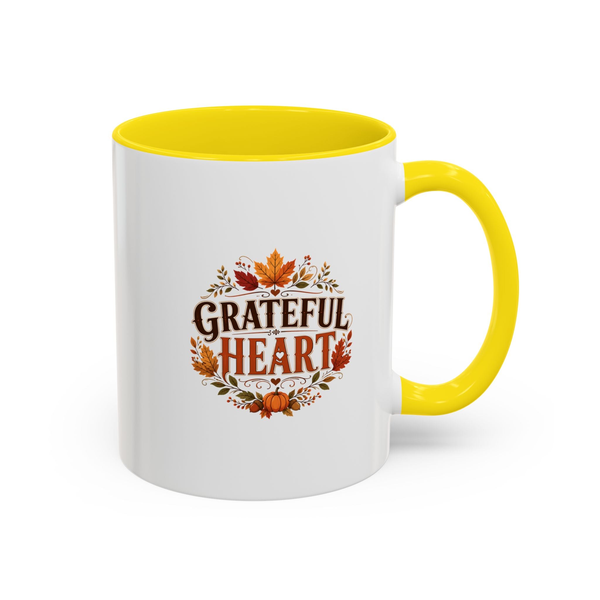 Thanksgiving Mug Grateful Heart Coffee Mug — Fall Leaves Pumpkin Accent Mug