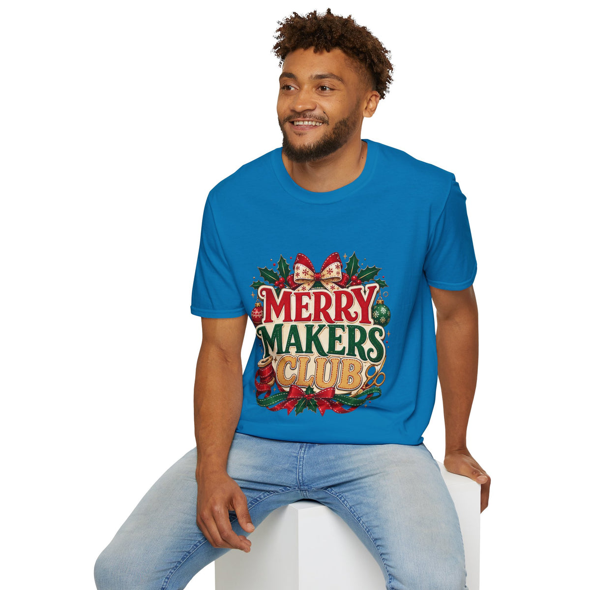 Merry Makers Club T-Shirt — Festive Christmas Holiday Tee with Holly & Bow