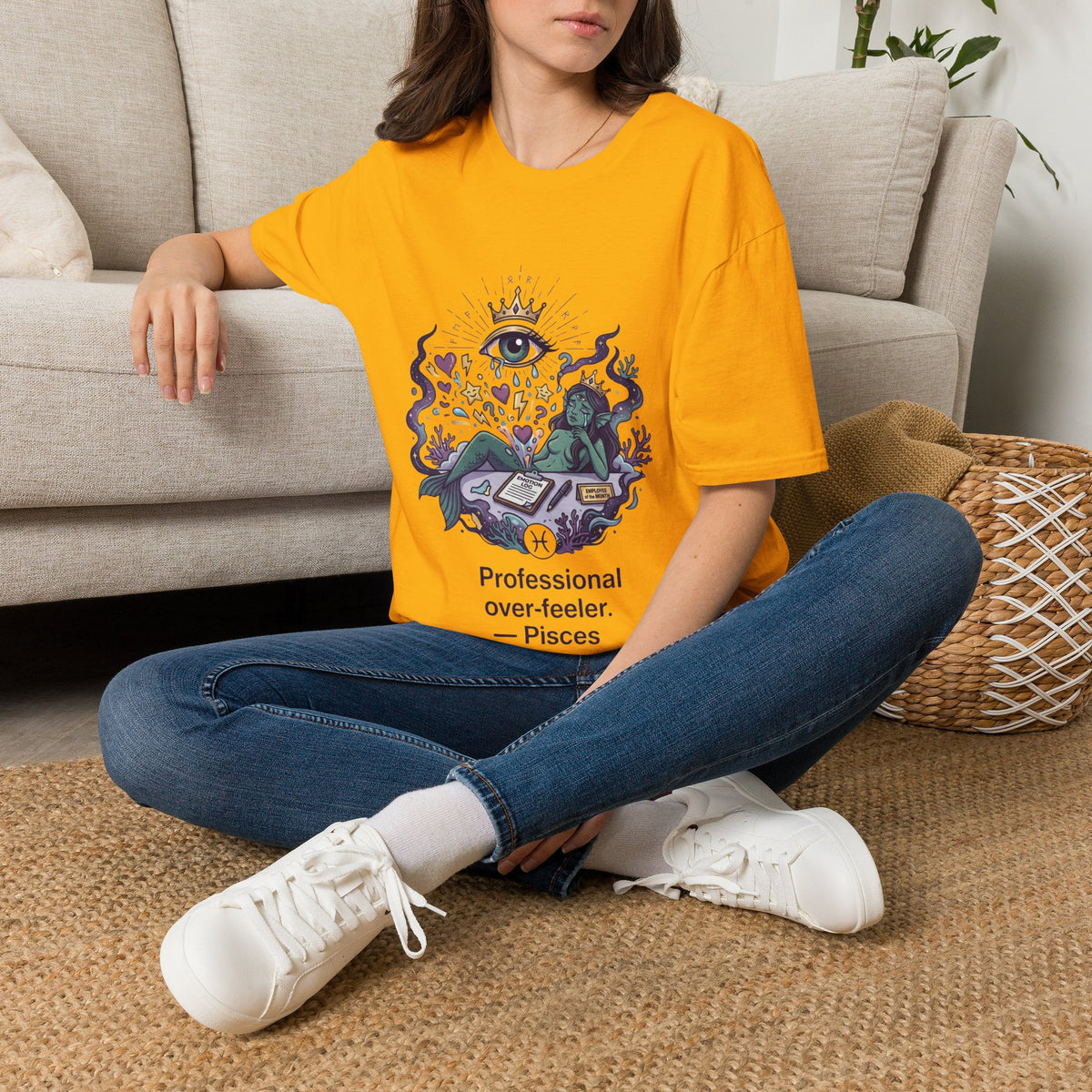 Pisces Zodiac Pisces Spiritual T-Shirt — “Professional Over-Feeler” Zodiac Mystic Tee