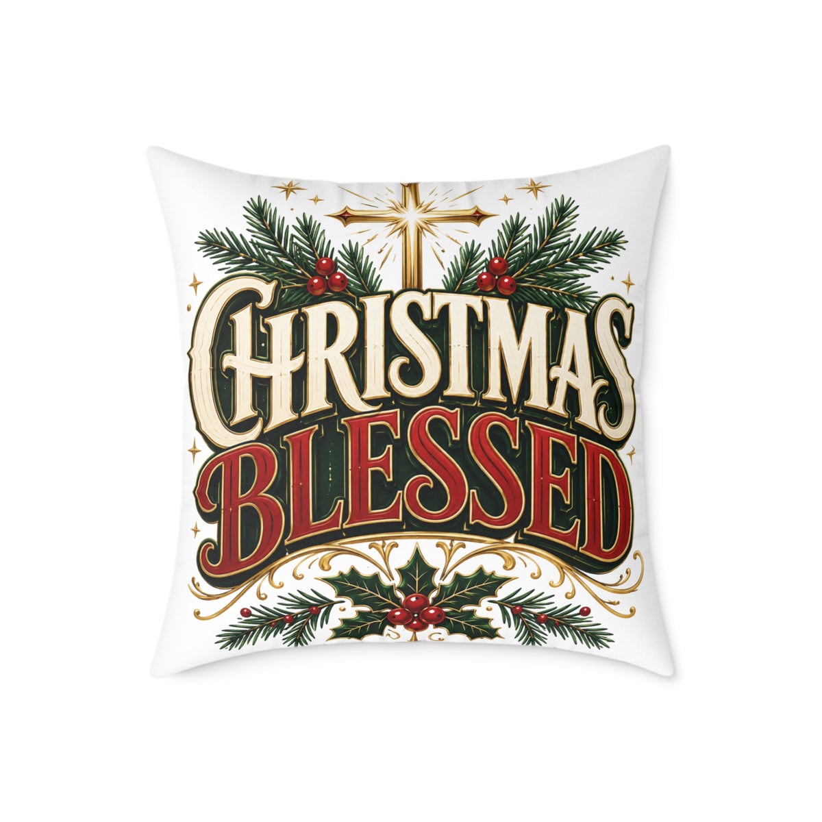Christmas Blessed Square Poly Canvas Pillow