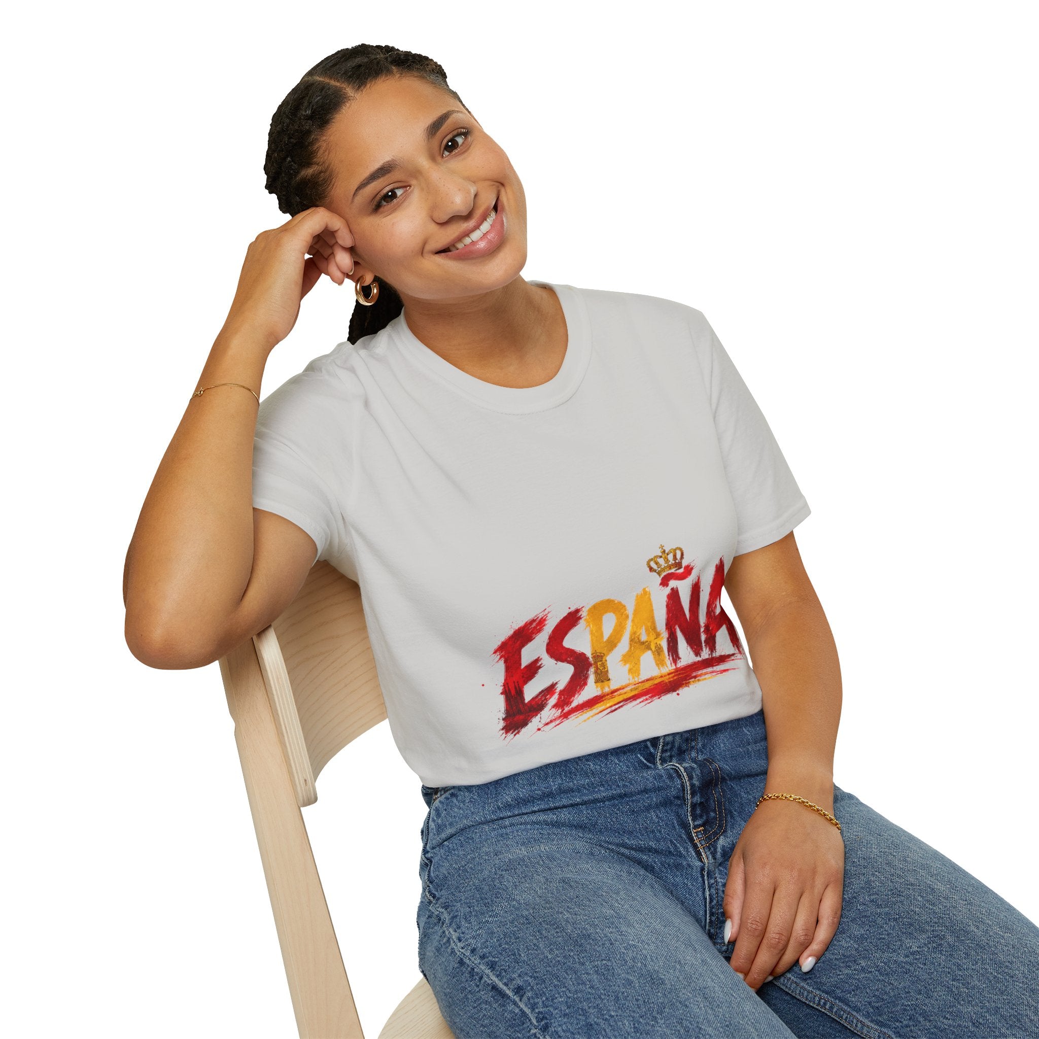 Spain  Graphic T-Shirt — Spanish Flag Brushstroke Design with Crown