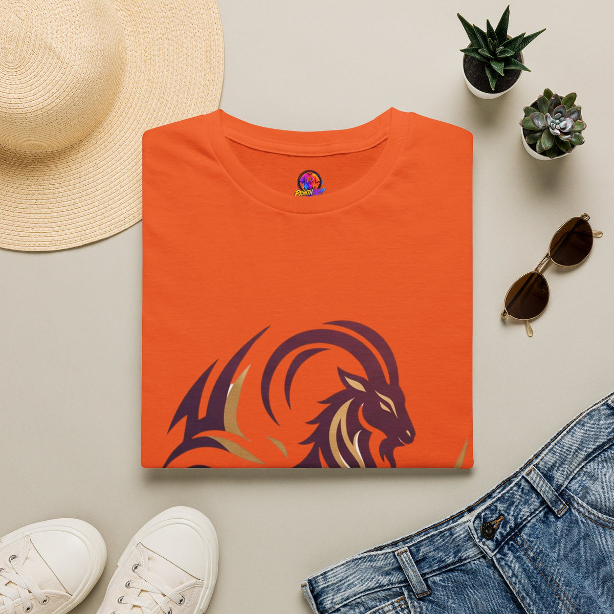 Capricorn Goat Tribal Graphic T-Shirt — Bold Goat Illustration Tee