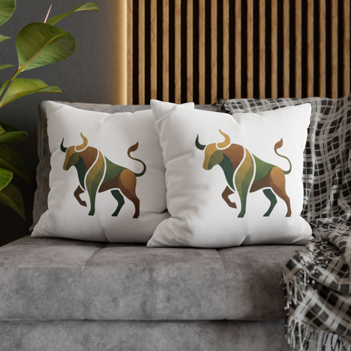 Taurus Geometric Bull Throw Pillowcase – Earth Tone Taurus Home Decor