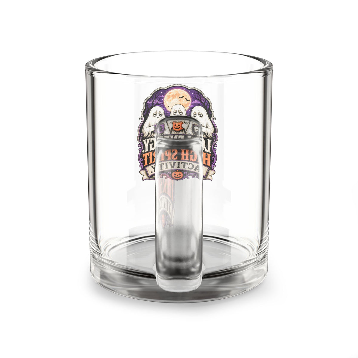 Halloween Glass Mug 10 oz  Glass Mug — Low Energy High Spirit Halloween Ghost Coffee Cup (10 oz)