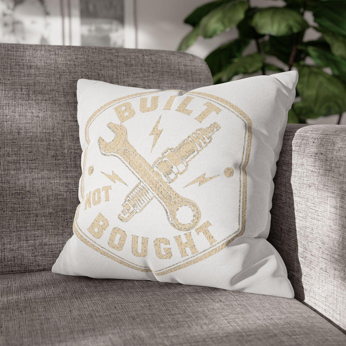 Built Not Bought Decorative Pillowcase –Milo Bailey Dog Dad Mom  Mechanic Wrench & Spark Plug Accent Cushion Cover