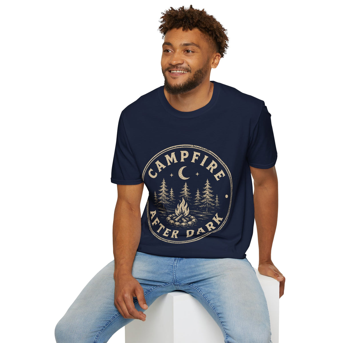 Campfire After Dark T-Shirt — Vintage Moon & Pines Camping Tee