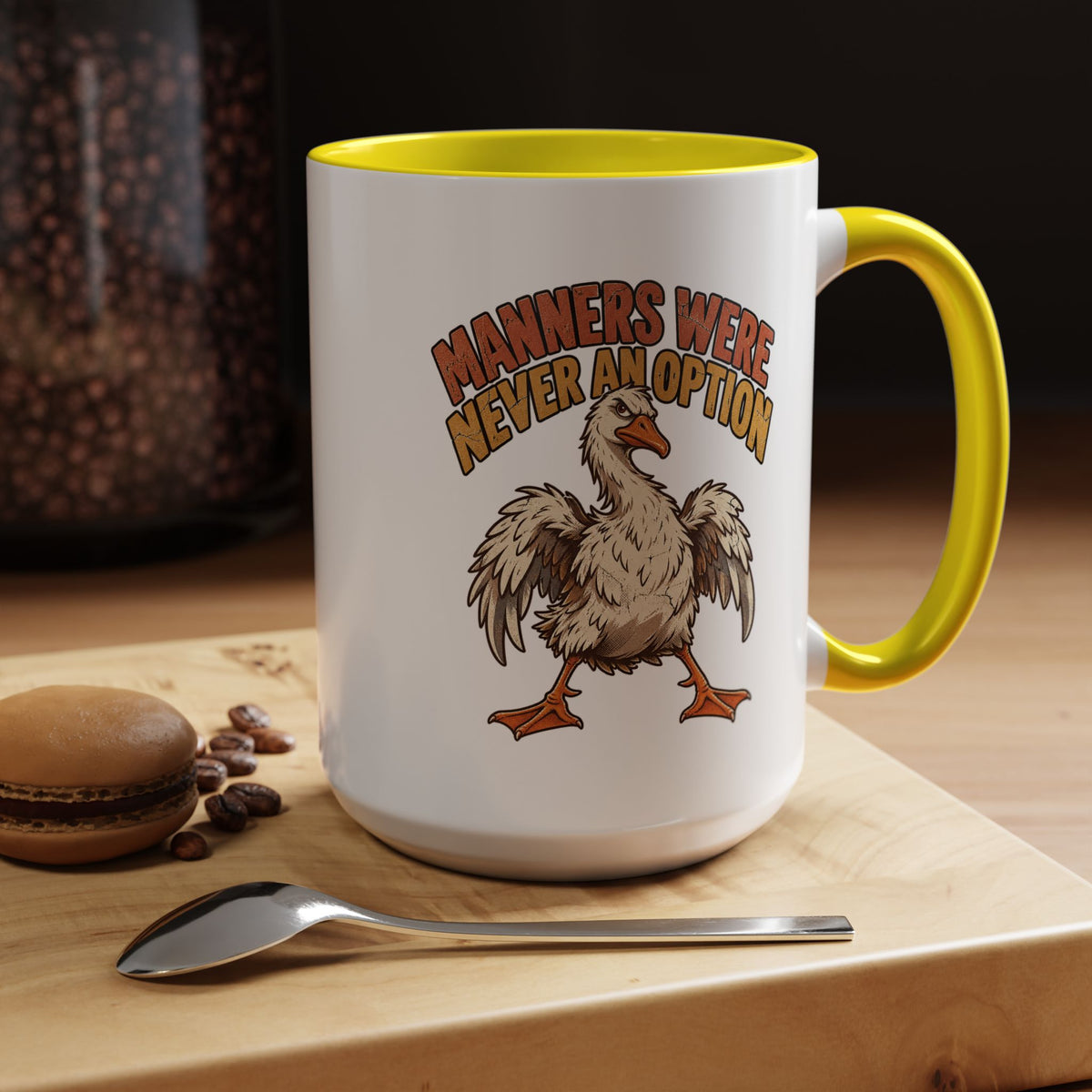 Coffee Mug — "Manners Were Never An Option" Funny Rude Chicken Accent Mug