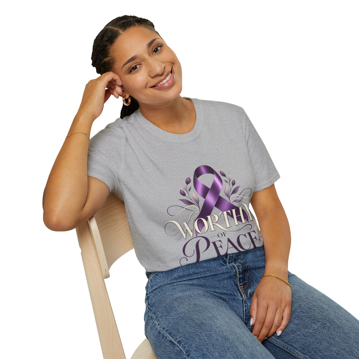 Worthy of Peace Purple Ribbon Domestic Violence  Awareness T-Shirt