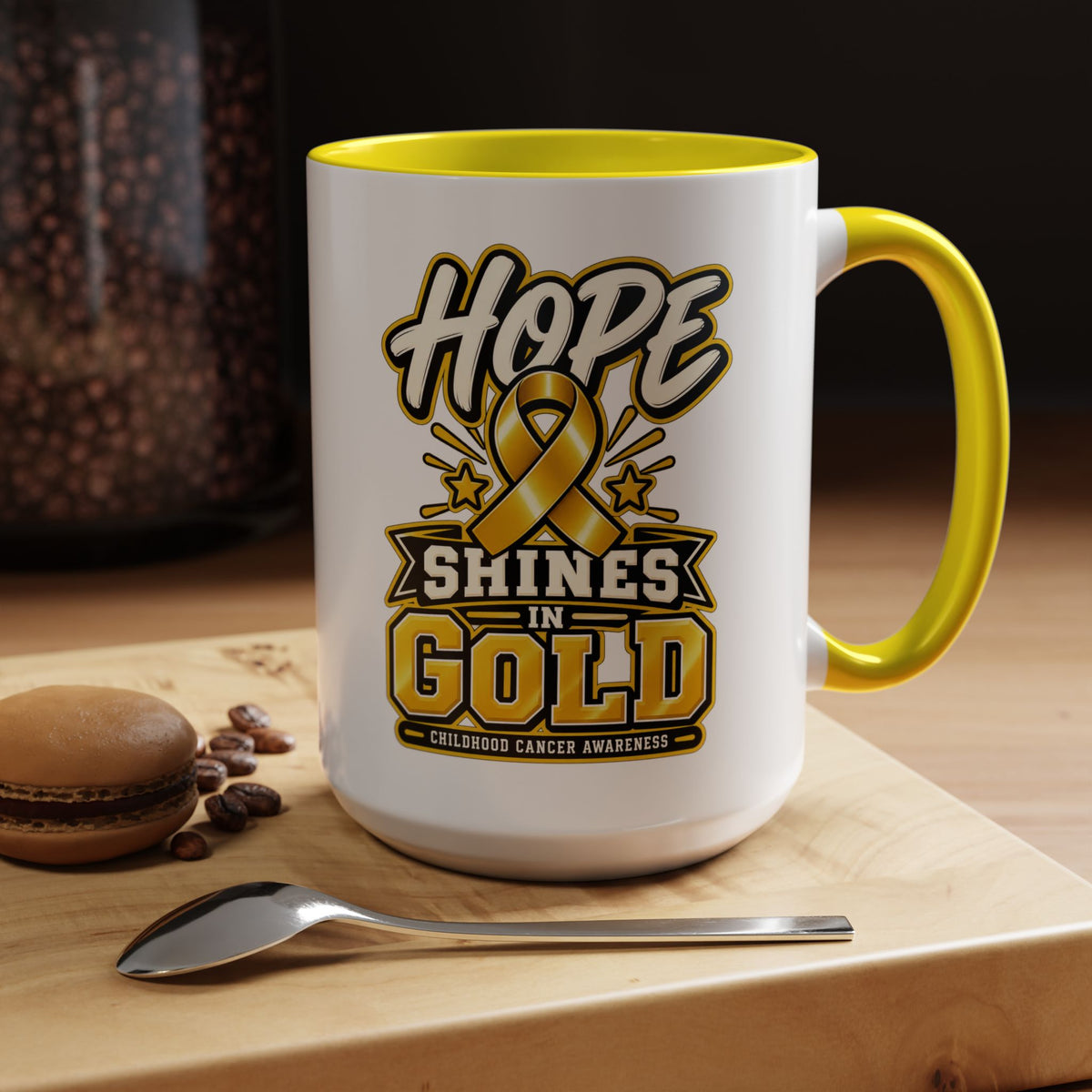 Hope Shines in Gold Coffee Mug — Childhood Cancer Awareness Accent Mug