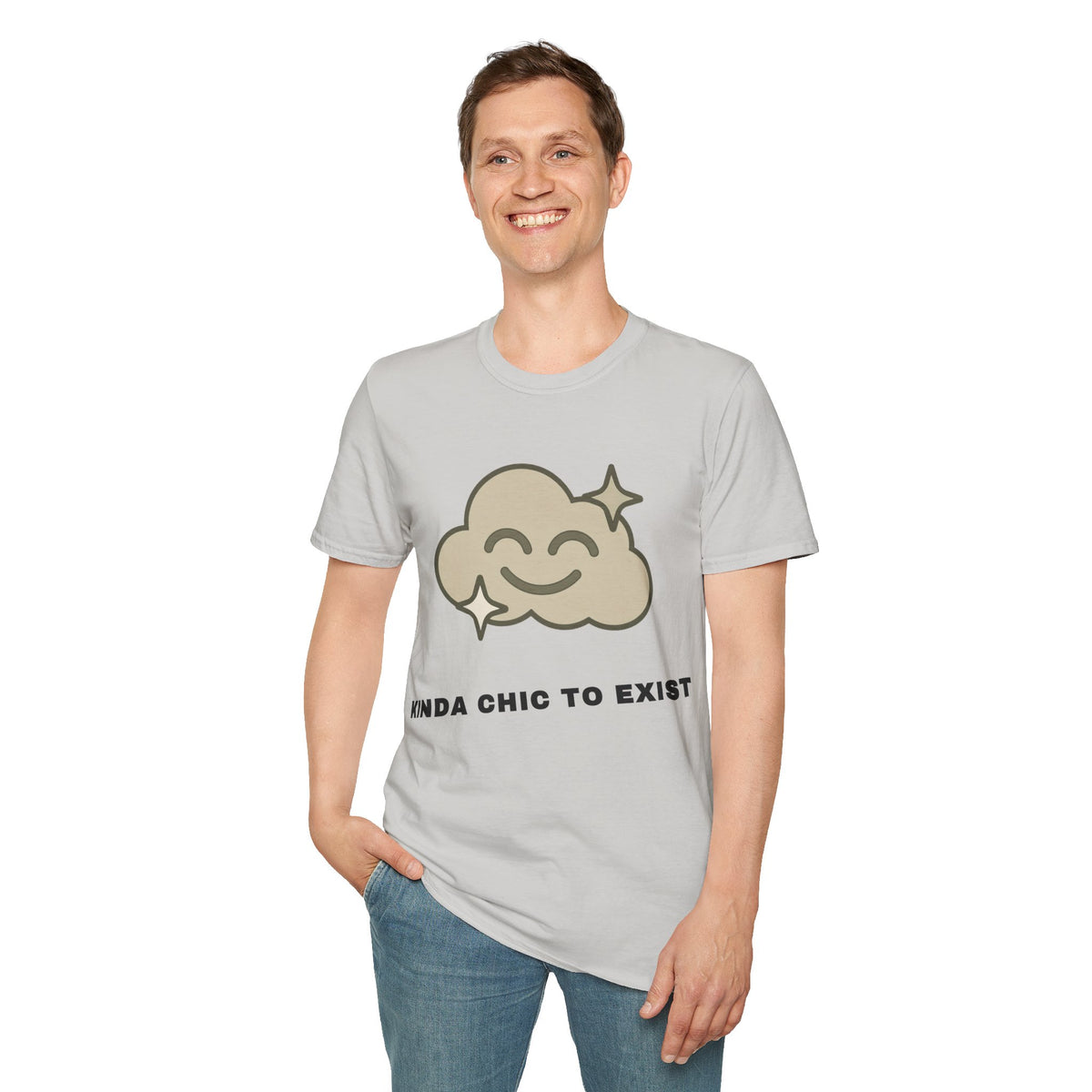 T-Shirt — "Kinda Chic to Exist" Smiling Cloud Graphic Tee - Trending Now - September 2026