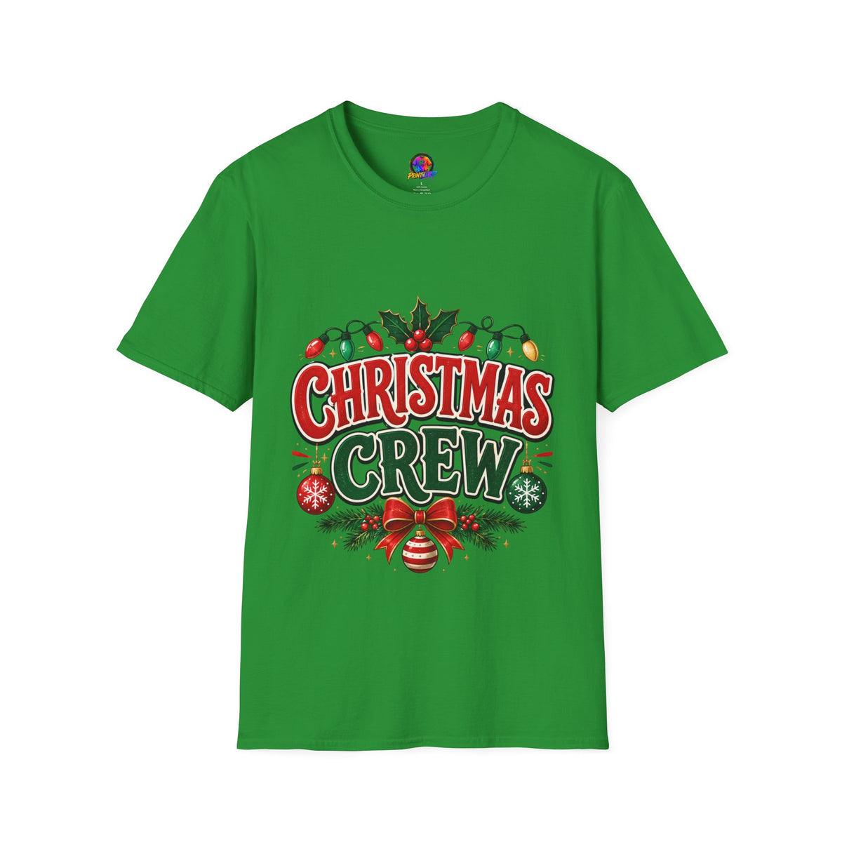 Christmas Crew T-Shirt — Festive Holiday Graphic Tee with Lights & Holly