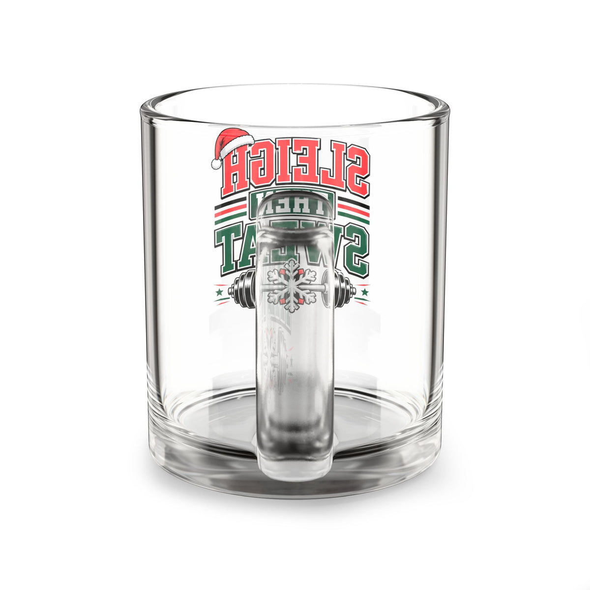 Modern Day Christmas Glass Mug  10oz Glass Mug — "Sleigh Then Sweat" Christmas Fitness Mug, Holiday Gym Coffee Cup
