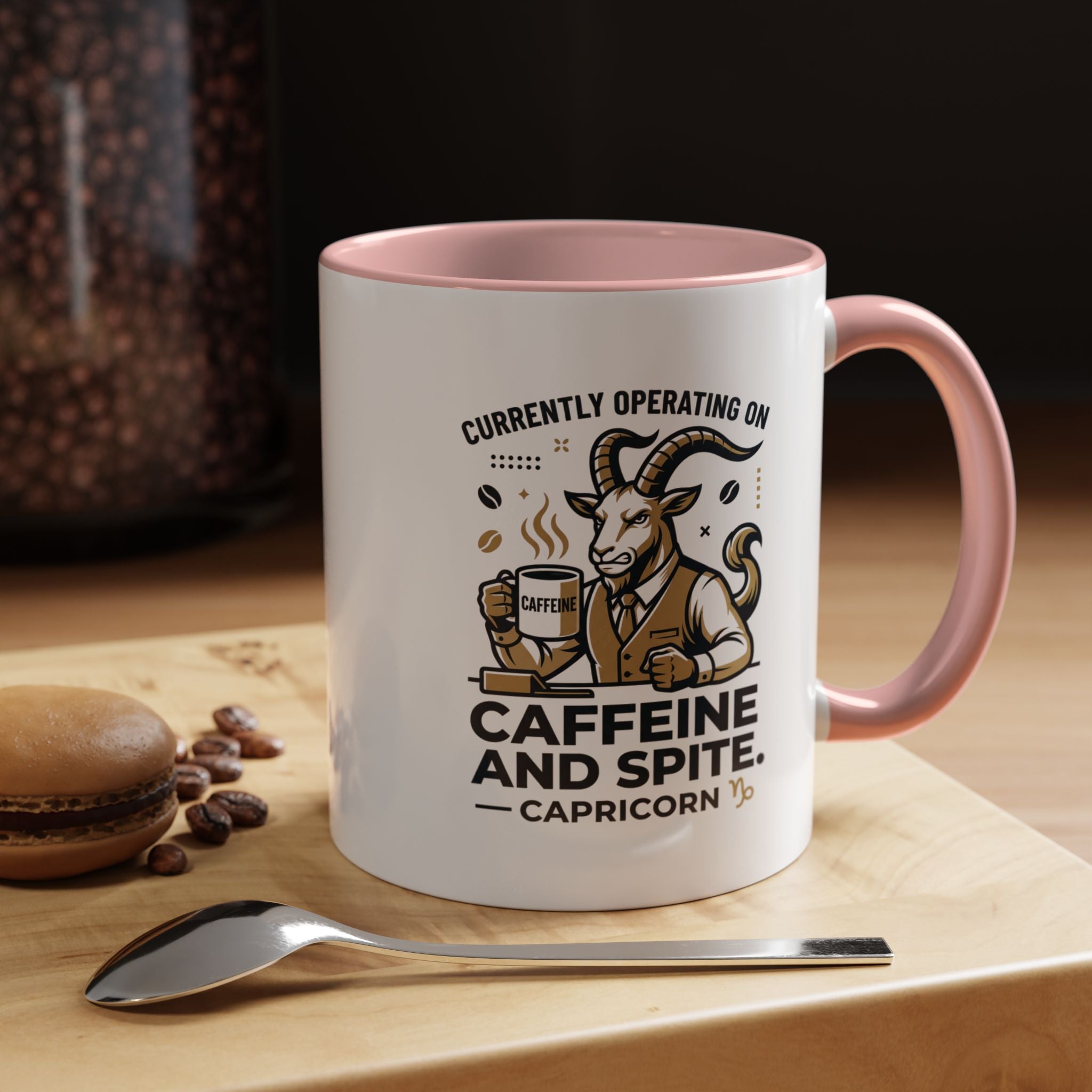 Capricorn Coffee Mug — “Currently Operating on Caffeine and Spite” Accent Mug (11/15oz)