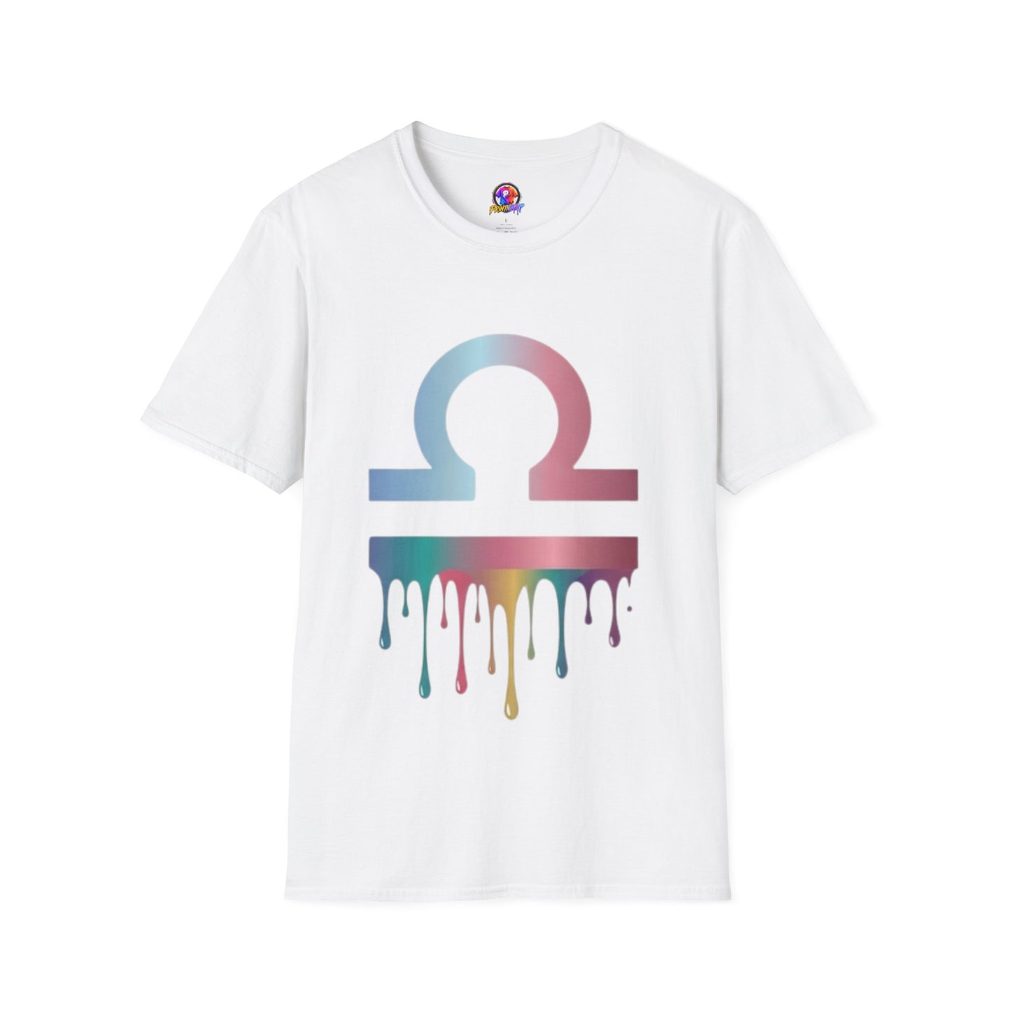 Omega Symbol T-Shirt — Pastel Gradient Drip Design